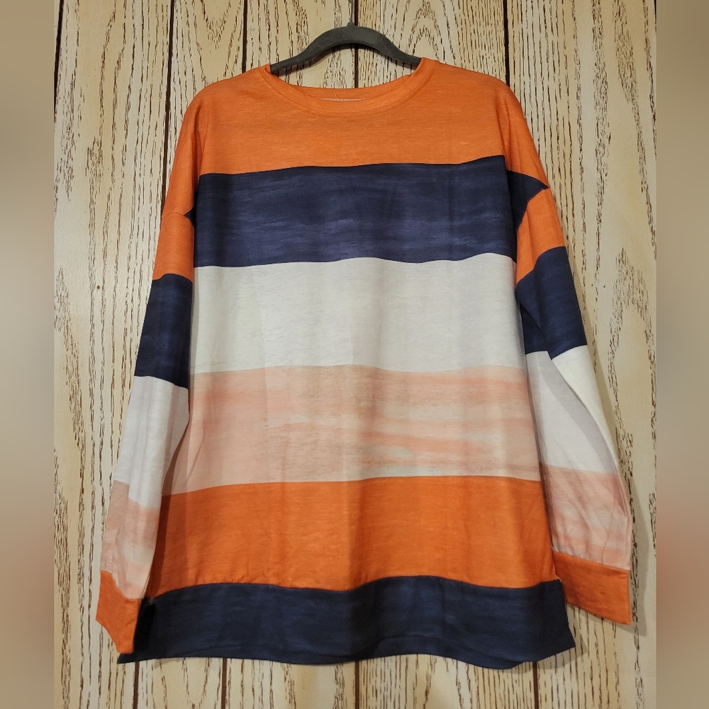 Striped Orange and Navy Long Sleeve Shirt